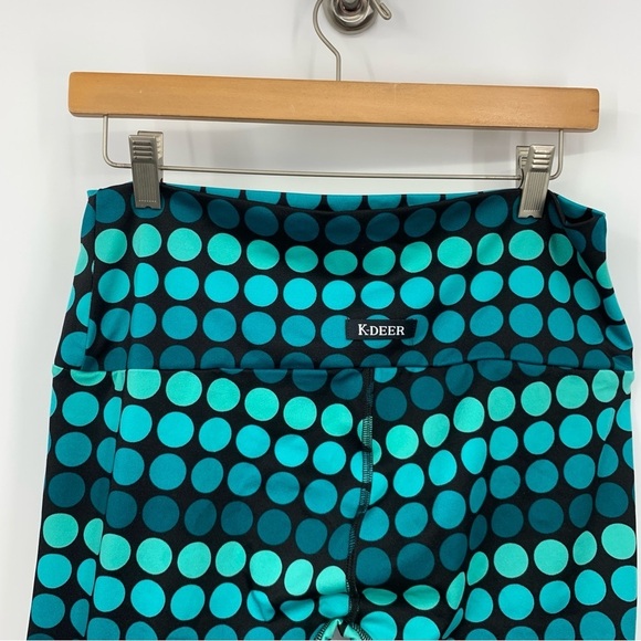 K DEER Women Size 2XL Leggings Capri Cropped Blue Black Polka Dot Printed Pants - Picture 5 of 6
